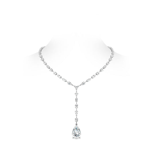 #21307 High Jewelry Collection: Modern  Astral Teardrop Cascade  Big-Pear Stones Y-shape White Necklace