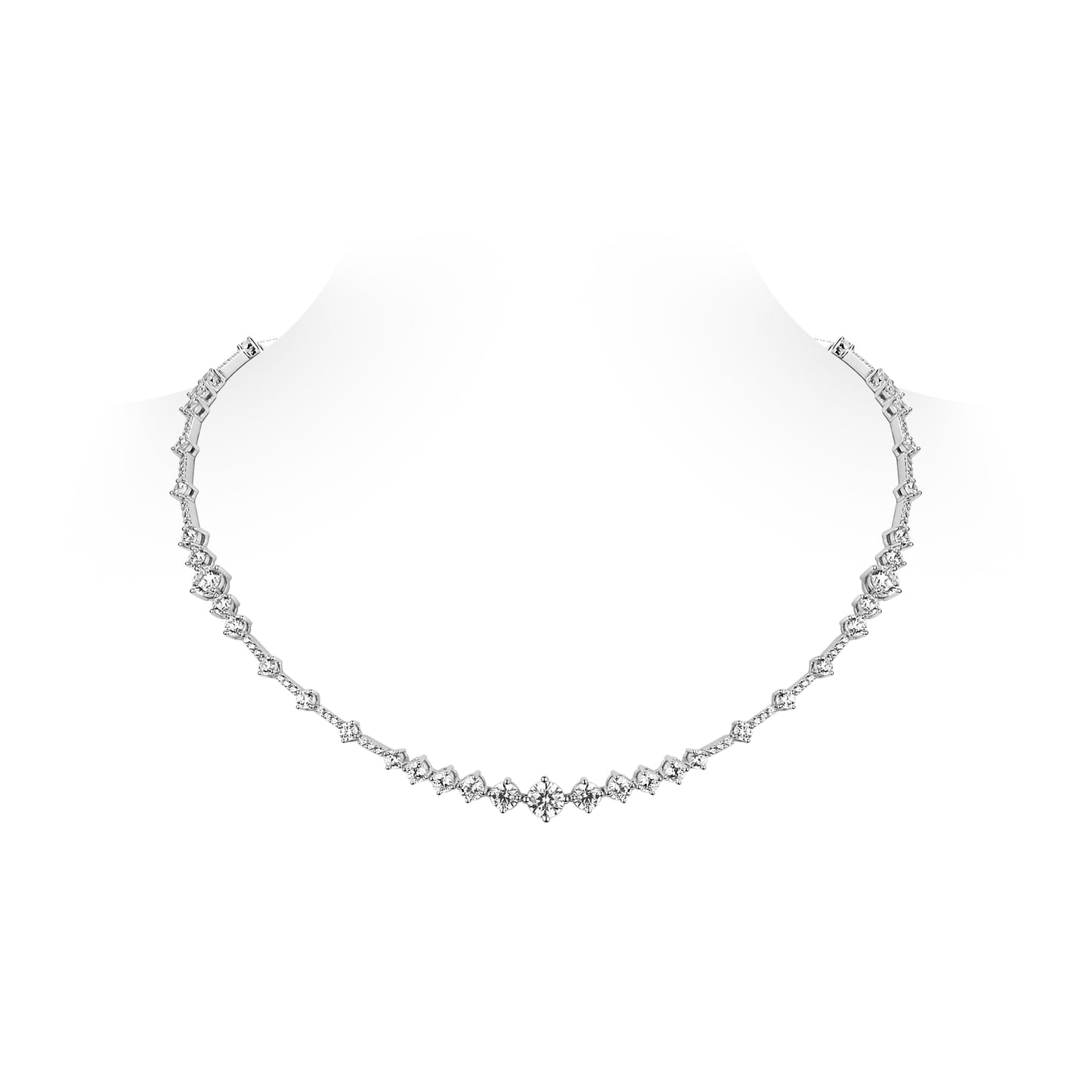 VAMERAY #2273 15 Carat Center White Starlight Round Brilliant Accent Prong-Set Tennis Necklace