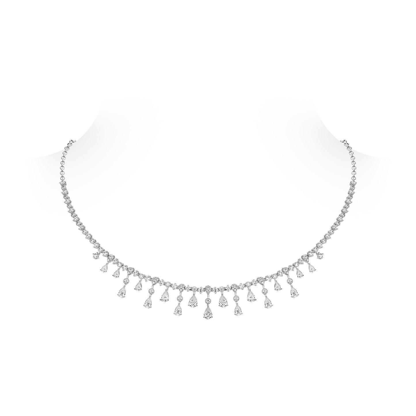 VAMERAY #4912 10 Carat Graduated Pear Cut Drop Accent Tennis Choker Necklace