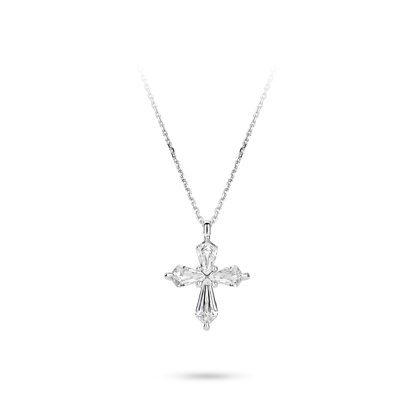 VAMERAY #4920 3 Carat Four-Stone Kite Shape Cut Cross Pendant Necklace