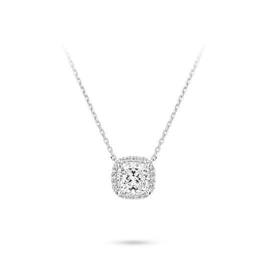 VAMERAY #4983 6 Carat Halo Cushion Cut Accent Prong-Set Pendant Necklace