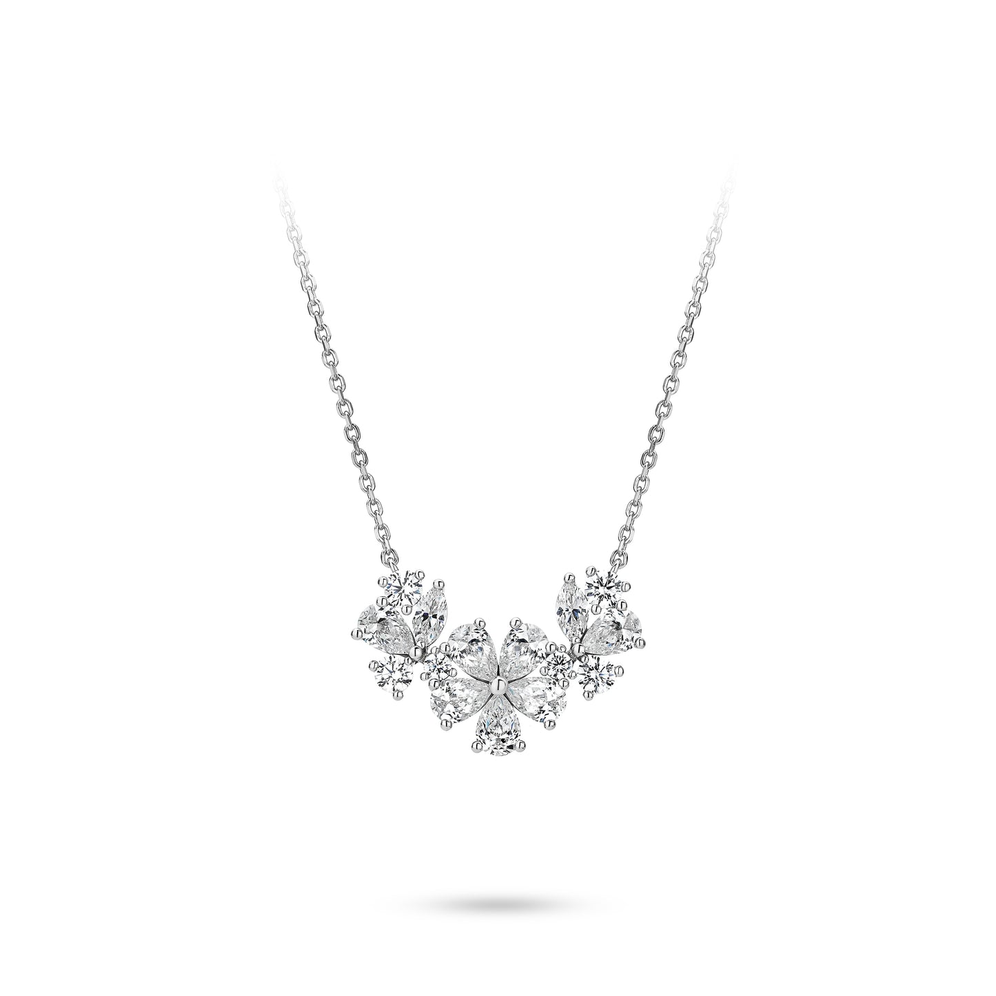 VAMERAY #6123 8 Carat Pear Cut Round Brilliant Flower Bouquet Pendant Necklace