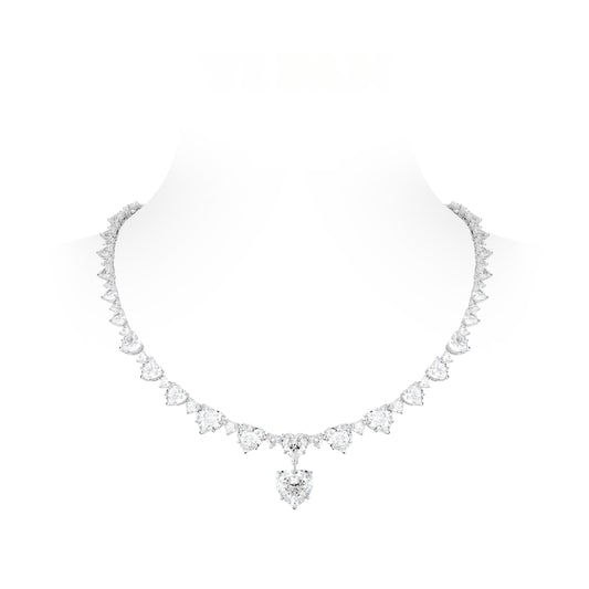 Luxury Series Graduated Heart Cut Center Drop Tennis Necklace #6206