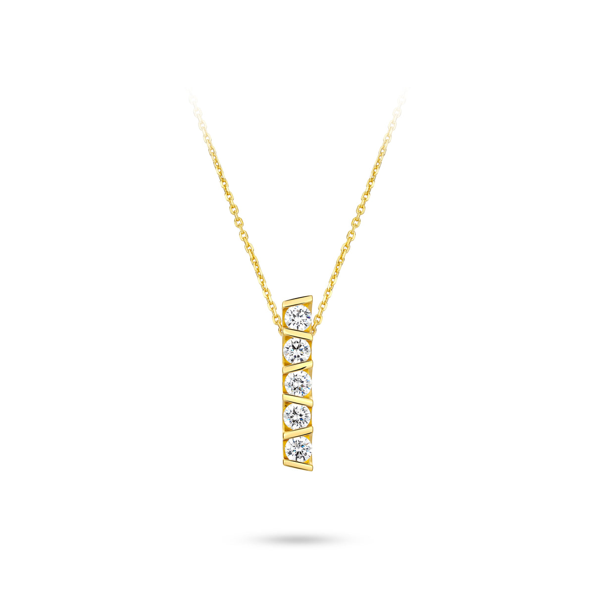 VAMERAY #7285 3 Carat Golden Five-Stone Round Brilliant Channel-Set Pendant Necklace