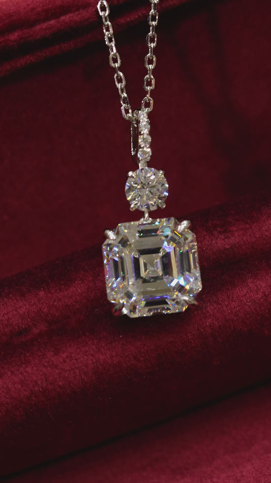 Eco Diamond Wedding collection: Modern  Brilliant Asscher-cut Rocks  exquisite Dangle Necklace #6201
