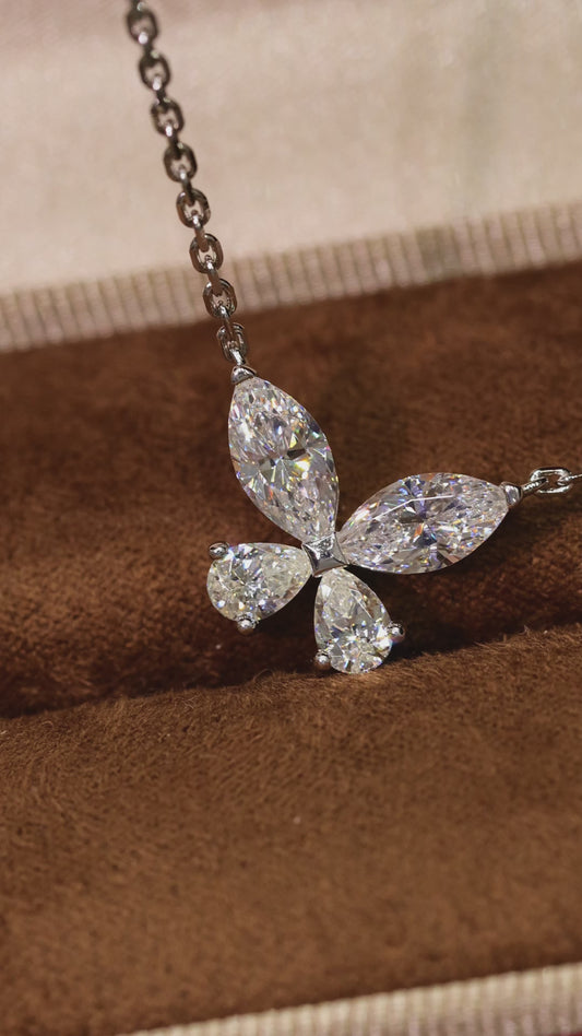 Eco Diamond Minimalist colection: VAMERAY Modern Marquise & Pear cuts Brilliant Butterfly delicate #2279 5 Carat Necklace